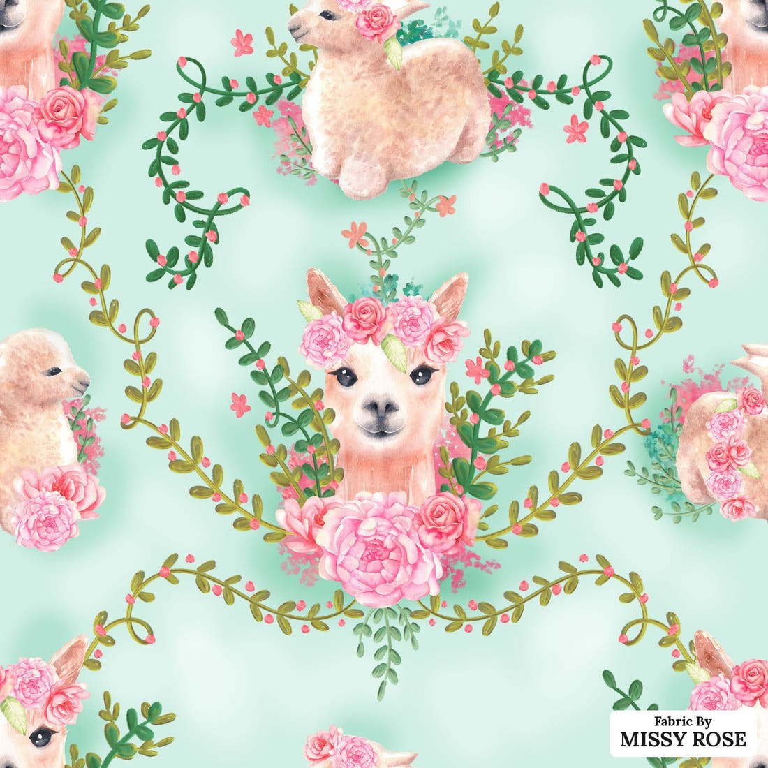 Design 300 Floral Alpaca Fabric - flat view of the print, zoom in for detail | Fabric by Missy Rose