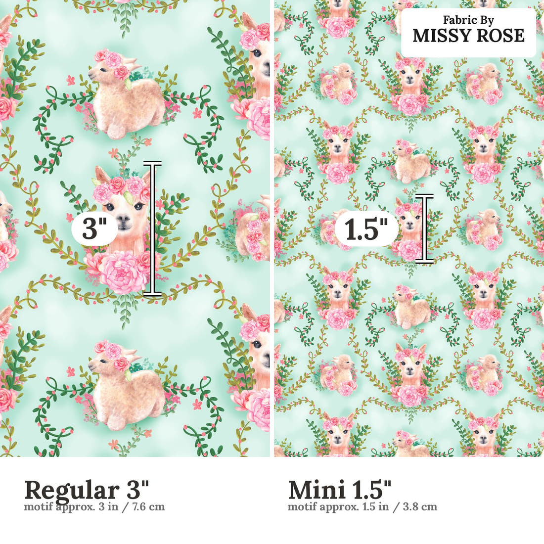 Design 300 Floral Alpaca Fabric size comparison - print scale | Fabric by Missy Rose