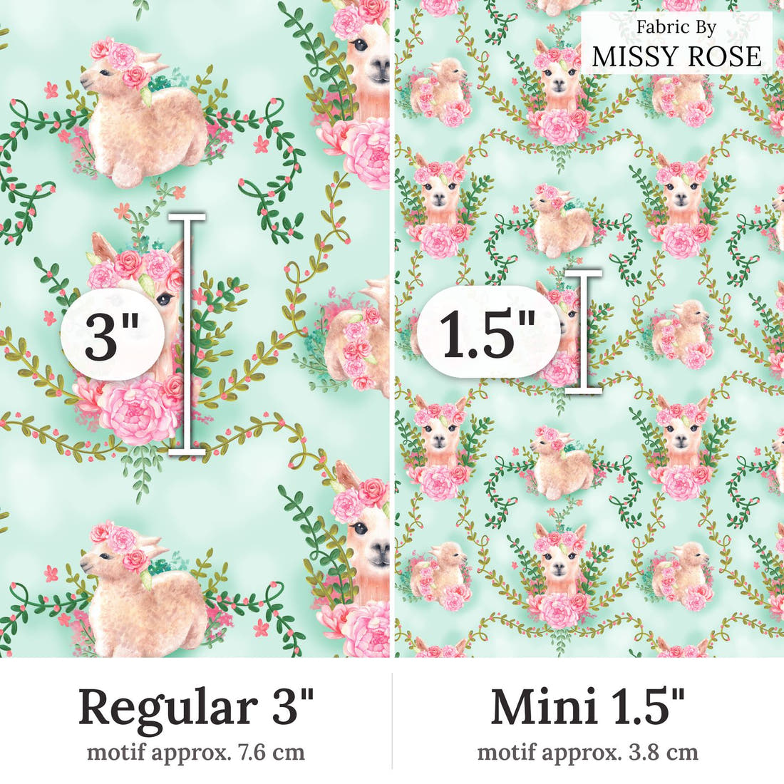 Design 300 Floral Alpaca Fabric Regular 3 inch vs Mini 1.5 inch print scale side by side | Fabric by Missy Rose