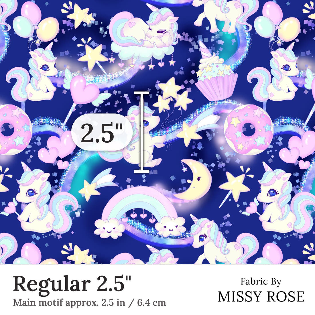 Design 301 Baby Unicorn Fabric Regular 2.5 inch print scale guide | Fabric by Missy Rose