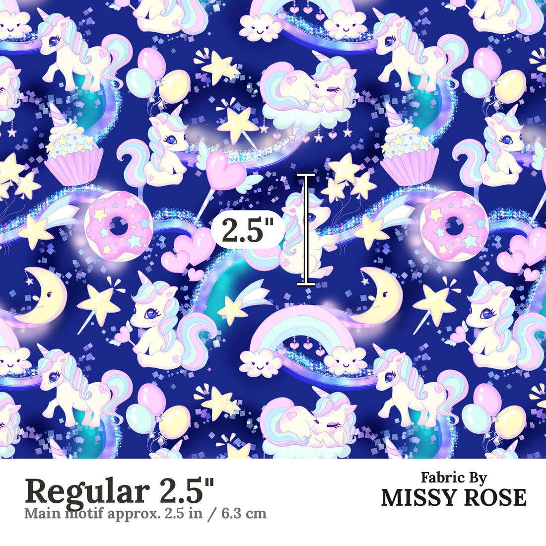 Design 301 Baby Unicorn Fabric Regular 2.5" - print scale | Fabric by Missy Rose
