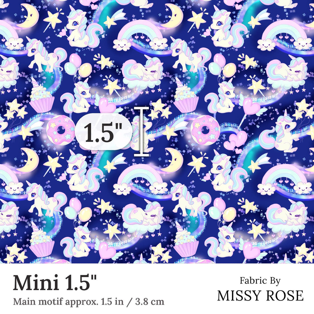 Design 301 Baby Unicorn Fabric Mini 1.5 inch print scale guide | Fabric by Missy Rose