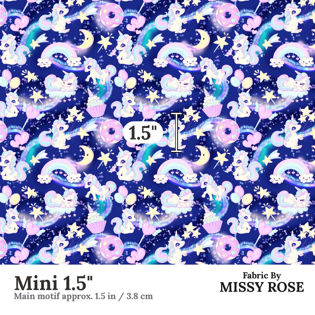 Design 301 Baby Unicorn Fabric Mini 1.5" - print scale | Fabric by Missy Rose