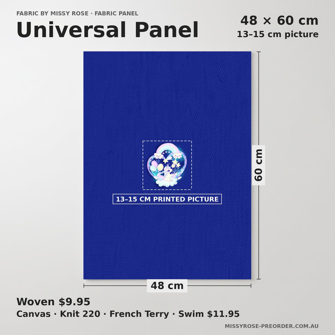 Design 301 Baby Unicorn Panel universal panel sizing – 13–15 cm printed picture on 48 × 60 cm fabric | Fabric by Missy Rose