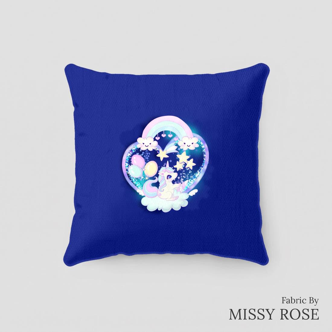 Design 301 Baby Unicorn Panel sewn into a cushion – see how the panel looks made up | Fabric by Missy Rose