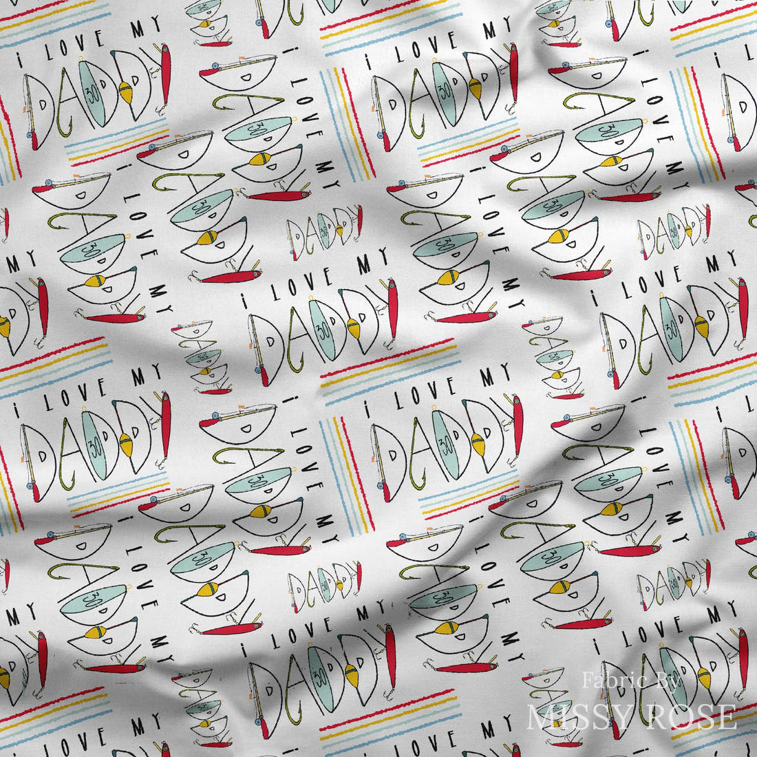 Design 302 Daddy Fabric draped fabric mockup – custom printed fabric by the metre | Fabric by Missy Rose