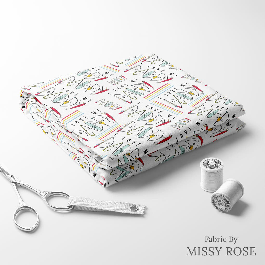 Design 302 Daddy Fabric folded fabric stack with matching thread – pre-order fabric Australia | Fabric by Missy Rose