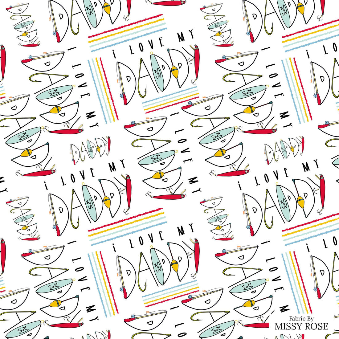 Design 302 Daddy Fabric - flat view of the print, zoom in for detail | Fabric by Missy Rose