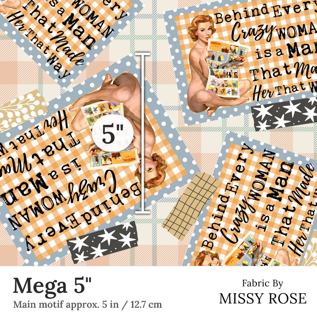 Design 303 Crazy Man Fabric Mega 5 inch print scale guide | Fabric by Missy Rose