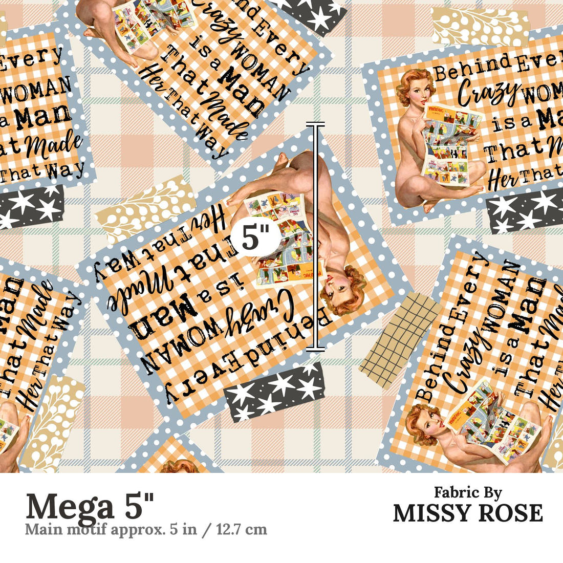 Design 303 Crazy Man Fabric Mega 5" - print scale | Fabric by Missy Rose