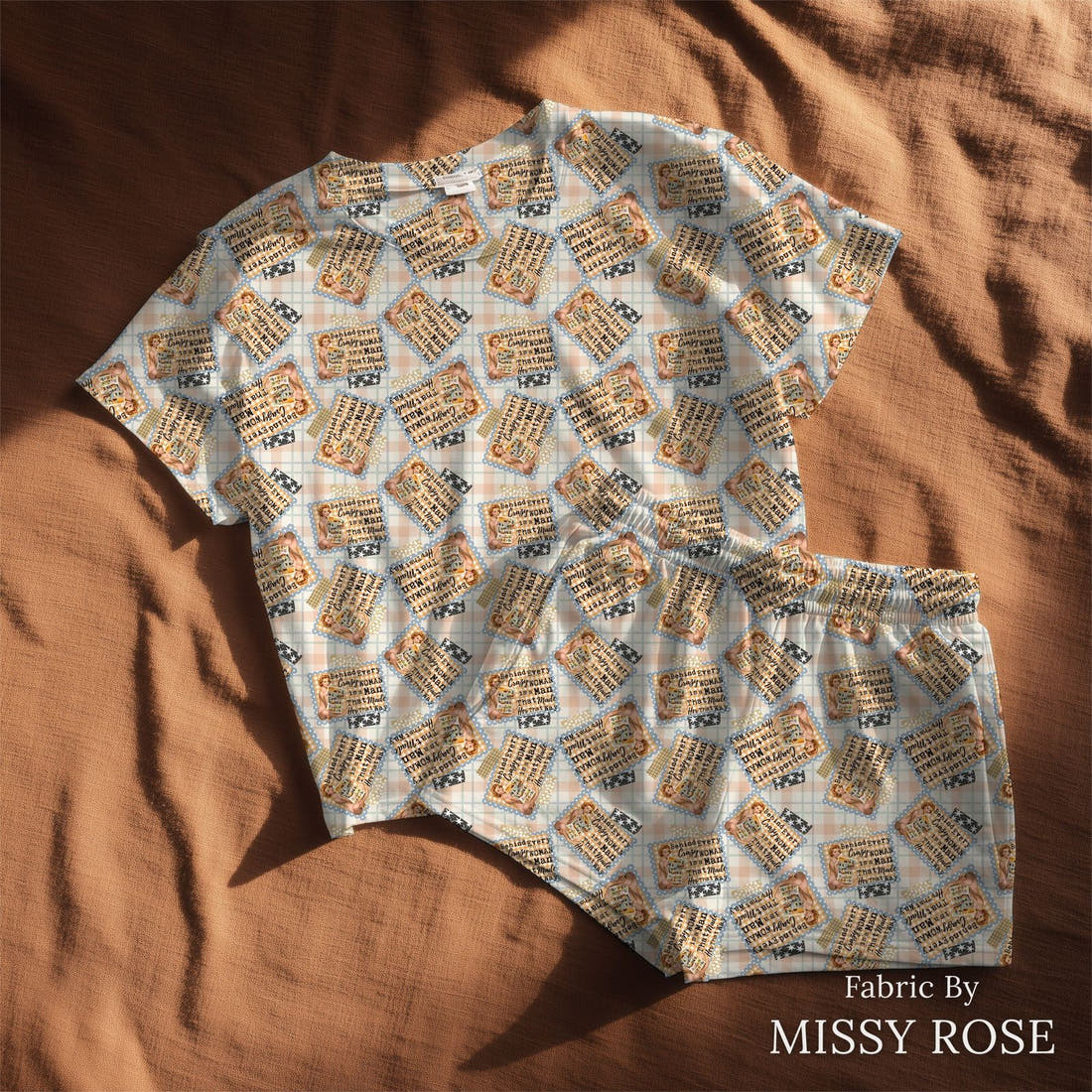 Design 303 Crazy Man Fabric sewn into a lounge set – see how the print looks made up | Fabric by Missy Rose