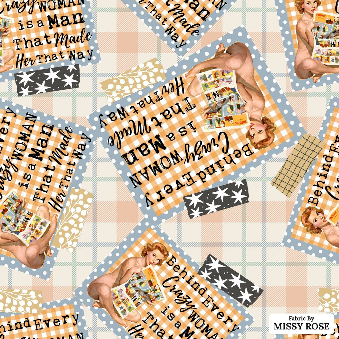 Design 303 Crazy Man Fabric - flat view of the print, zoom in for detail | Fabric by Missy Rose