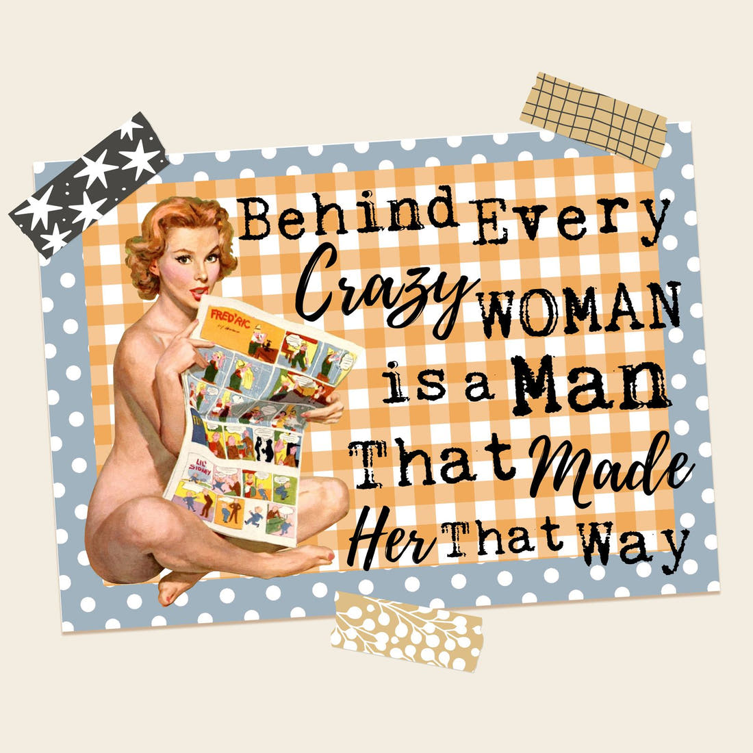 Design 303 Crazy Man Panel – full artwork close-up of the printed picture | Fabric by Missy Rose