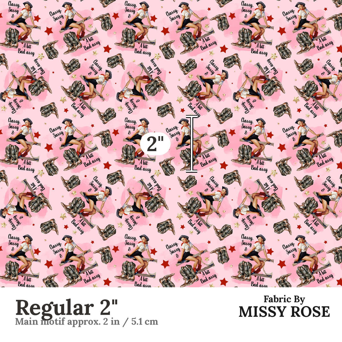 Design 304 Sassy Cowgirl Fabric Regular 2" - print scale | Fabric by Missy Rose
