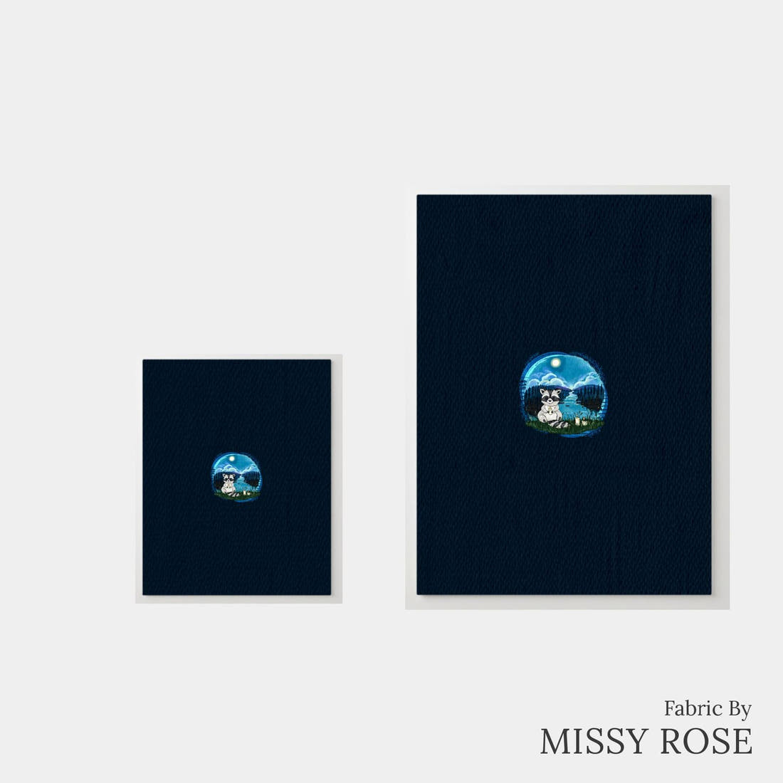 Design 306 Raccoon Panel – universal and adult panel sizes side by side | Fabric by Missy Rose