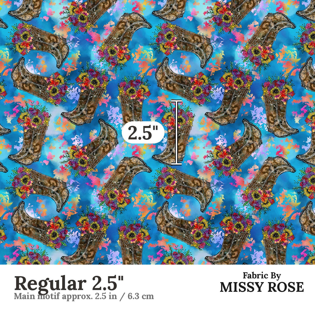 Design 307 Floral Cowgirl Boots Regular 2.5" - print scale | Fabric by Missy Rose