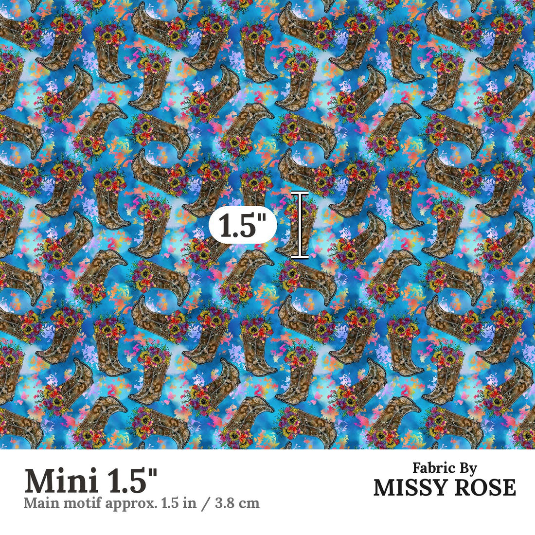Design 307 Floral Cowgirl Boots Mini 1.5" - print scale | Fabric by Missy Rose