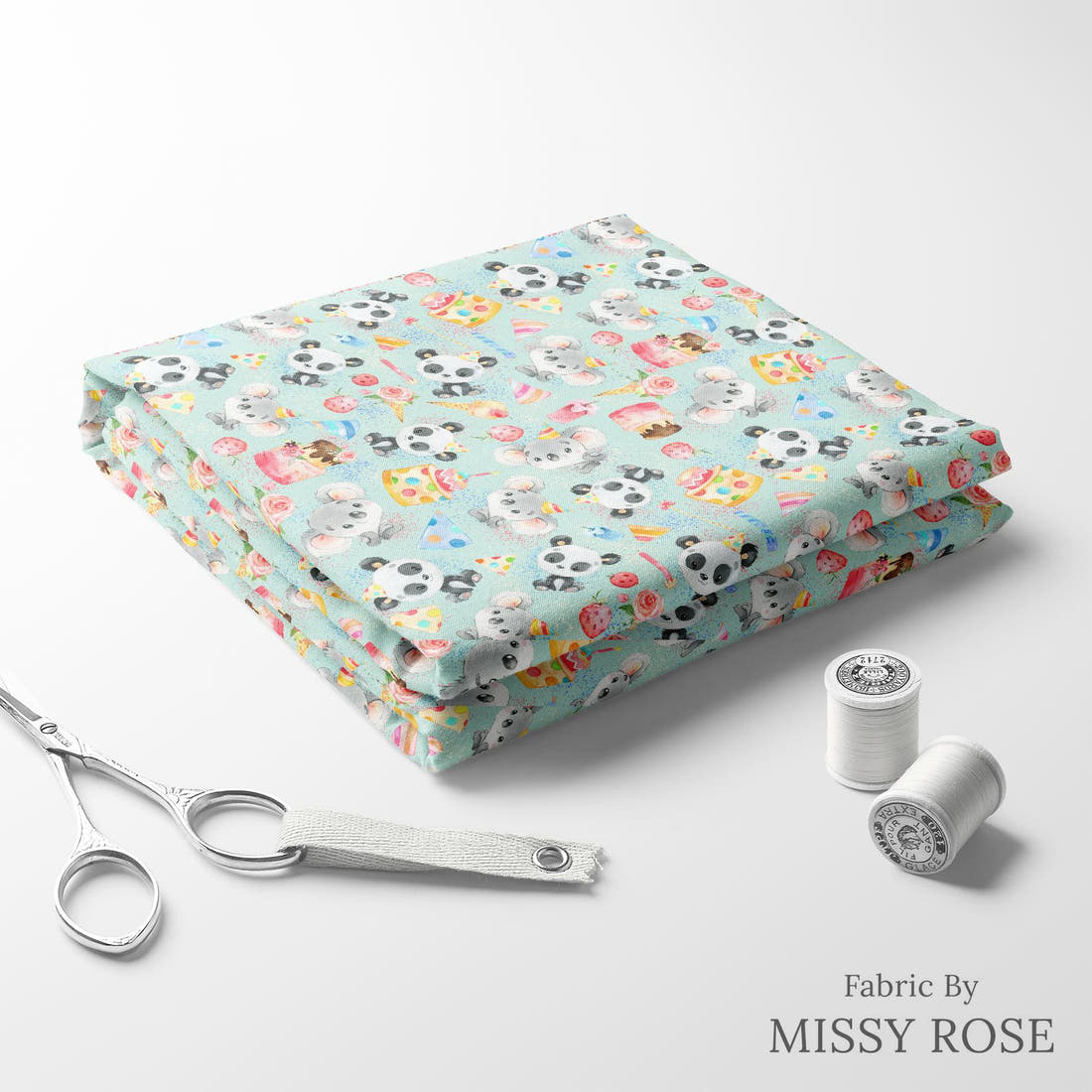 Design 308 Birthday Fabric folded fabric stack with matching thread – pre-order fabric Australia | Fabric by Missy Rose