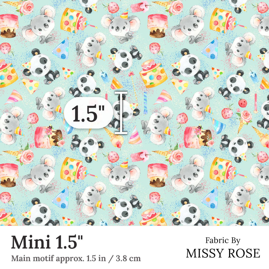 Design 308 Birthday Fabric Mini 1.5 inch print scale guide | Fabric by Missy Rose