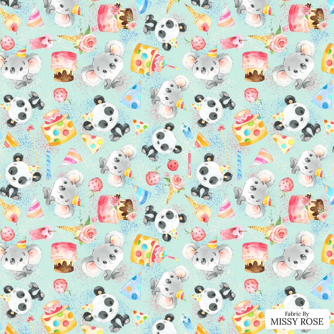 Design 308 Birthday Fabric - flat view of the print, zoom in for detail | Fabric by Missy Rose