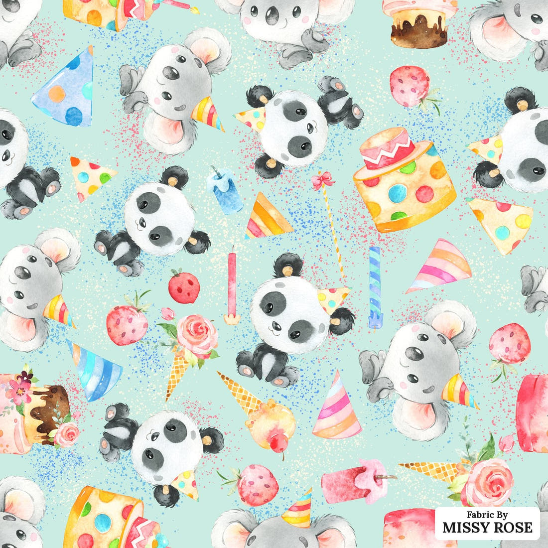 Design 308 Birthday Fabric - flat view of the print, zoom in for detail | Fabric by Missy Rose