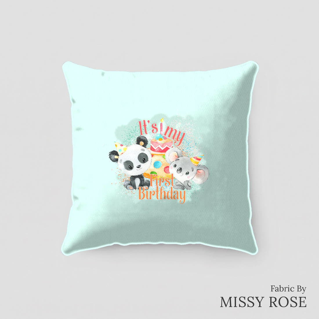 Design 308 Birthday Panel sewn into a cushion – see how the panel looks made up | Fabric by Missy Rose