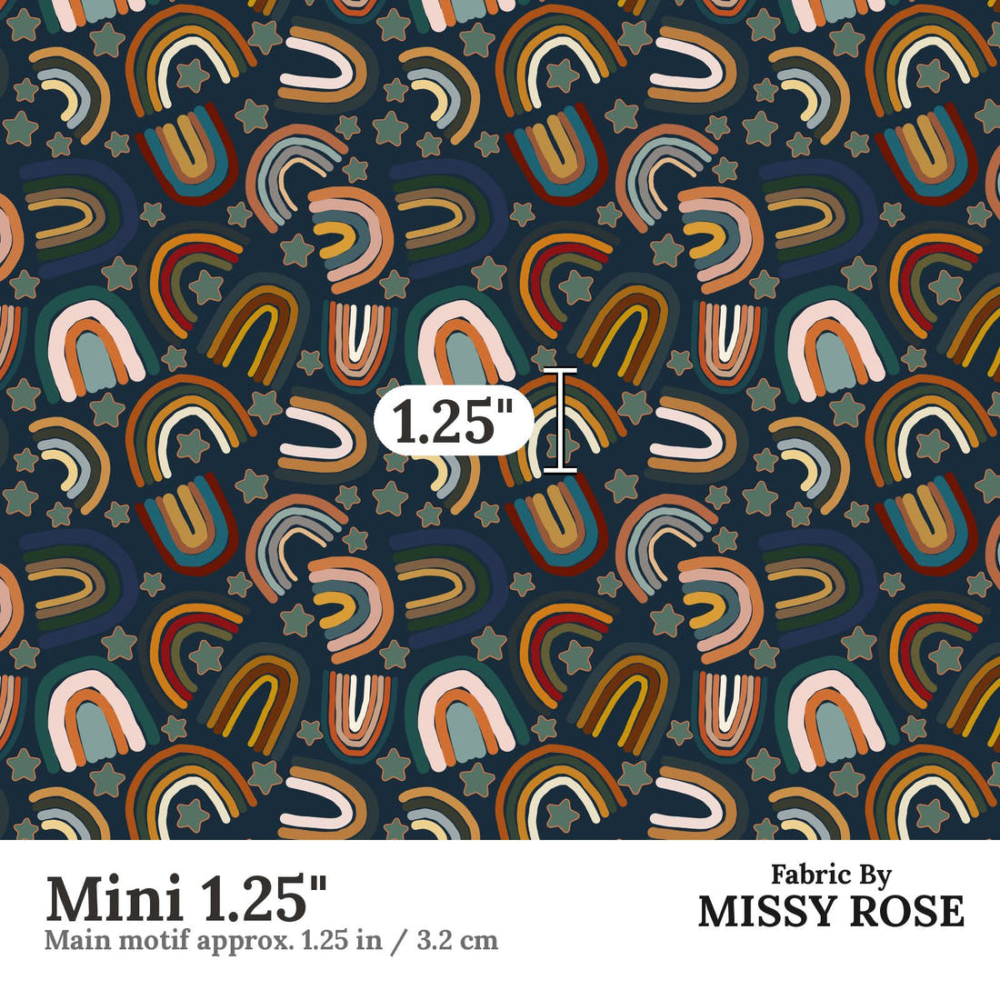 Design 309 Navy Rainbows Fabric Mini 1.25" - print scale | Fabric by Missy Rose