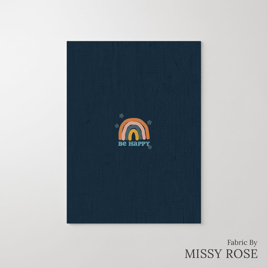 Design 309 Navy Rainbows Panel – printed fabric panel with centred picture, custom printed to order | Fabric by Missy Rose