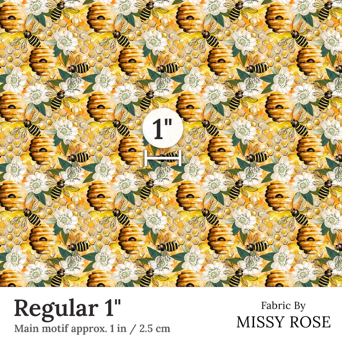 Design 31 Bee Hive Fabric Regular 1 inch print scale guide | Fabric by Missy Rose