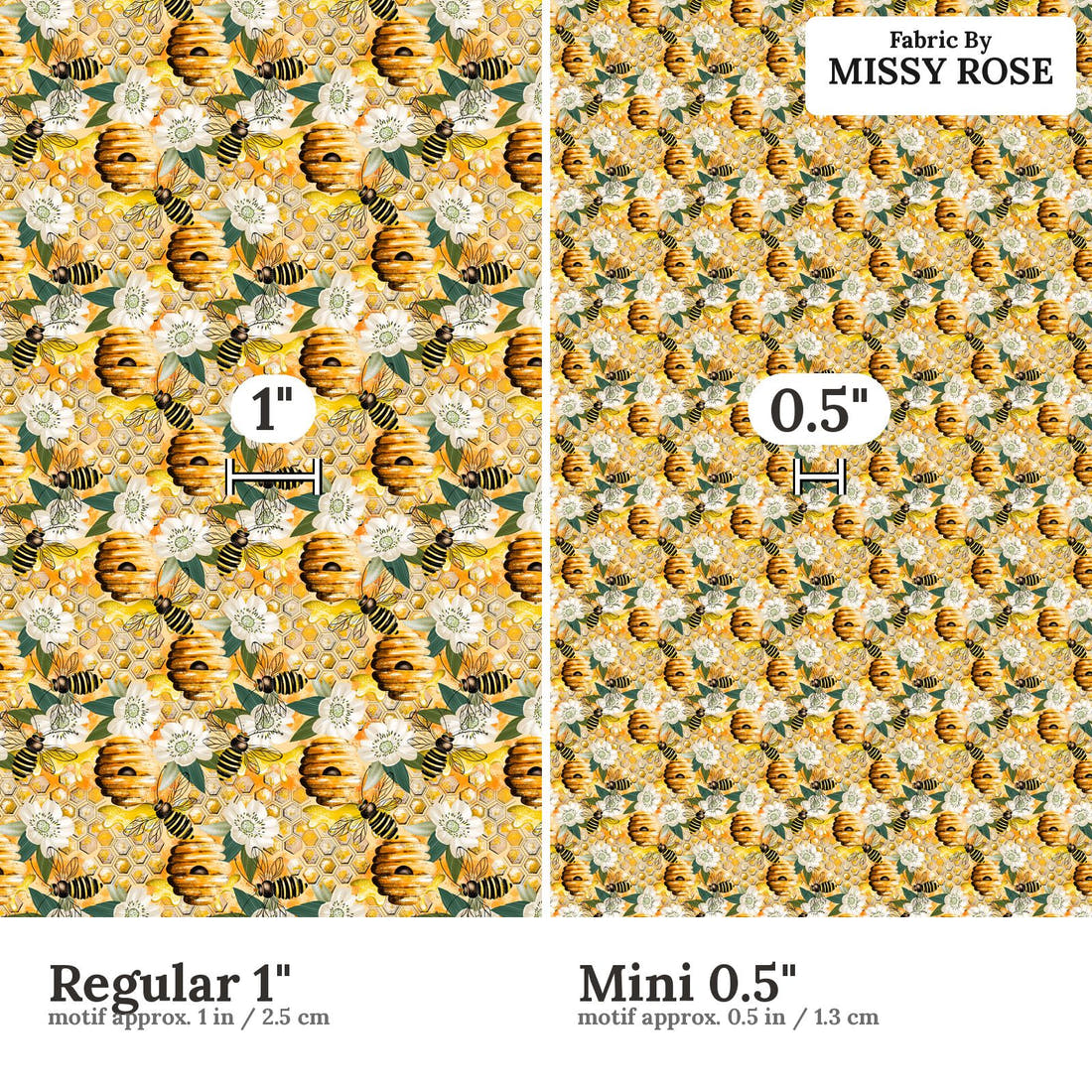 Design 31 Bee Hive Fabric size comparison - print scale | Fabric by Missy Rose