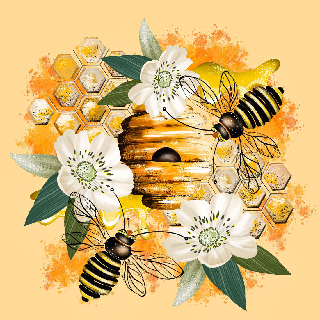 Design 31 Bee Hive Panel – full artwork close-up of the printed picture | Fabric by Missy Rose