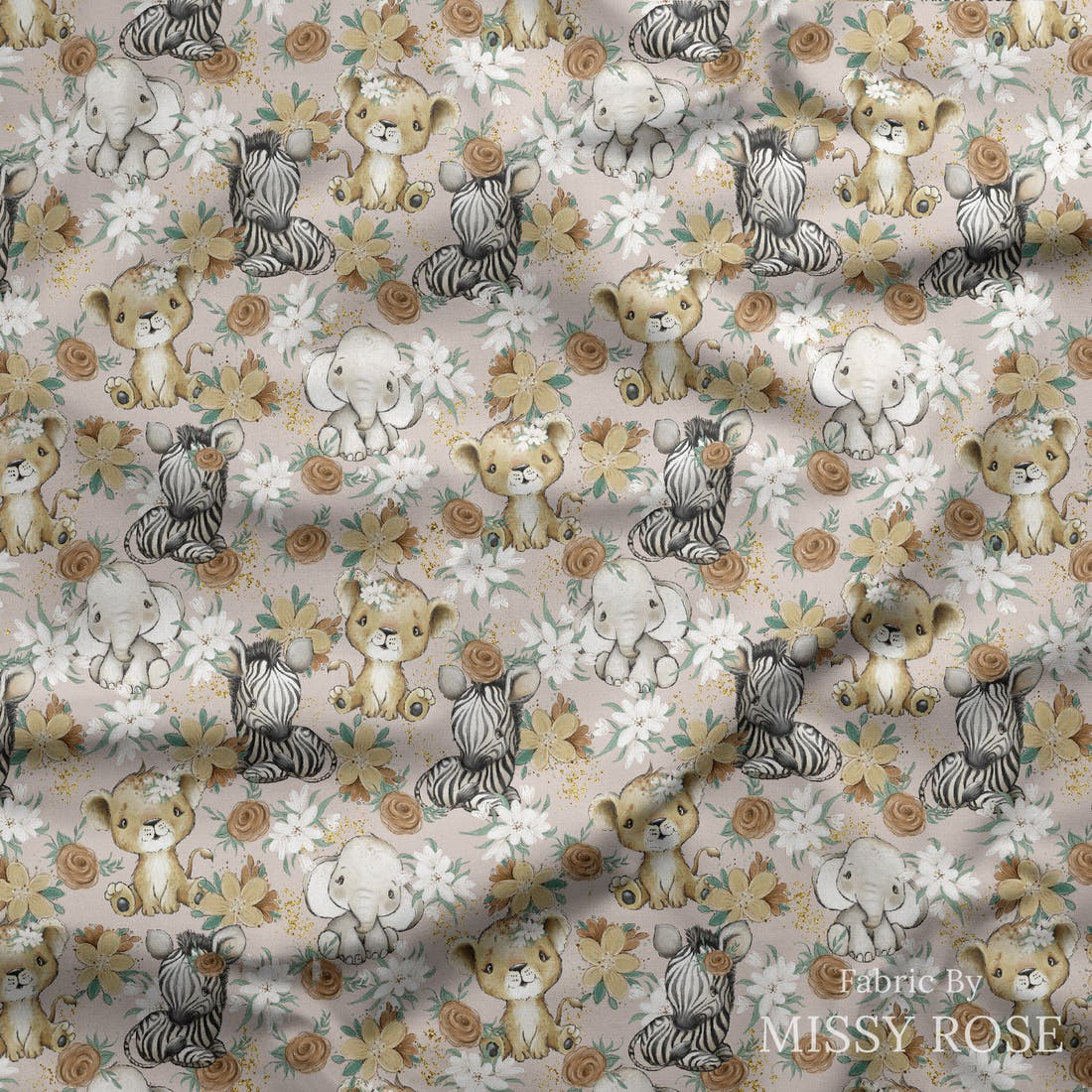 Design 310 Neutral Safari Babies Fabric draped fabric mockup - custom printed fabric by the metre | Fabric by Missy Rose