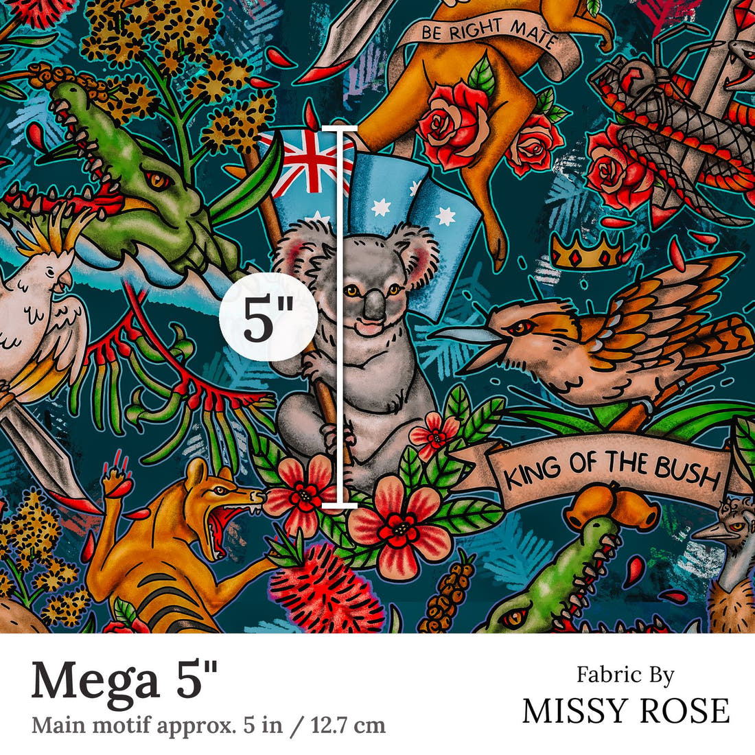 Design 313 Retro Australian Fabric Mega 5 inch print scale guide | Fabric by Missy Rose