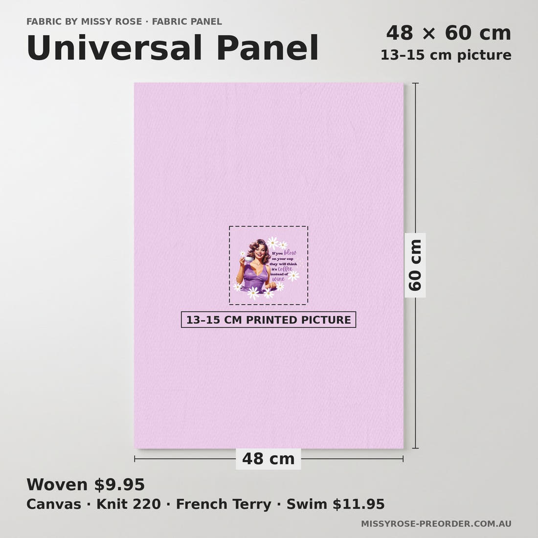 Design 314 Purple Retro Panel universal panel sizing – 13–15 cm printed picture on 48 × 60 cm fabric | Fabric by Missy Rose
