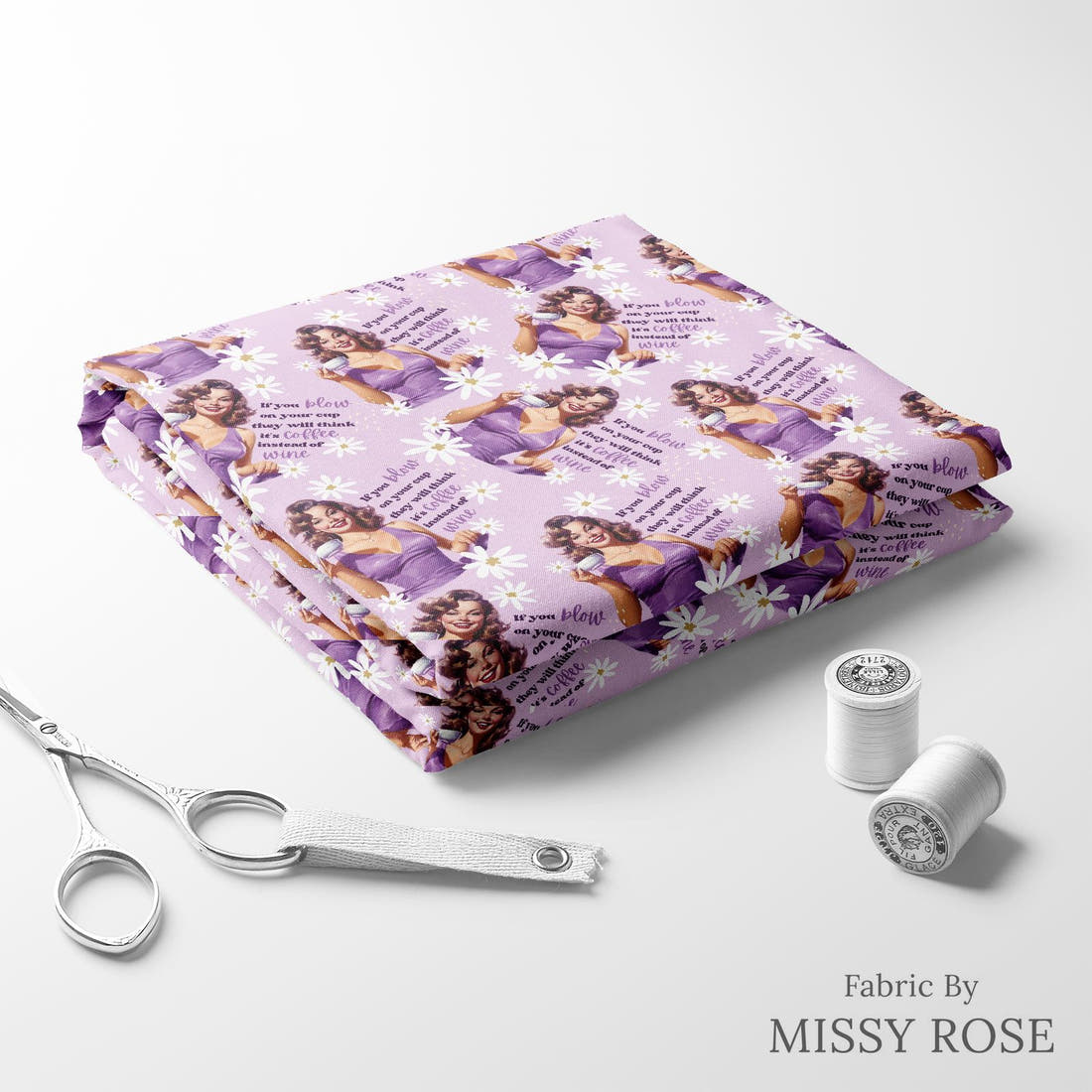 Design 314 Purple Retro Fabric folded fabric stack with matching thread – pre-order fabric Australia | Fabric by Missy Rose
