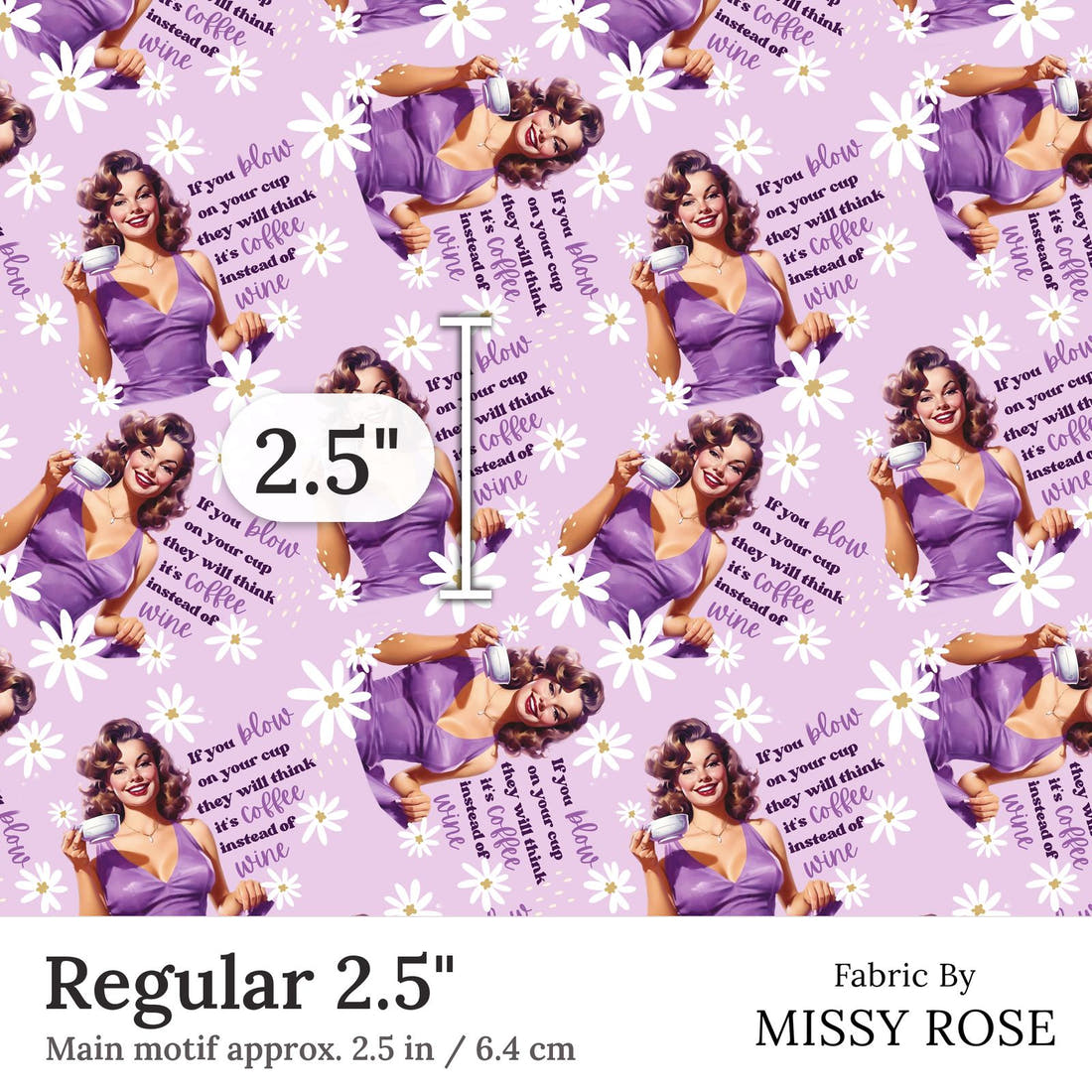 Design 314 Purple Retro Fabric Regular 2.5 inch print scale guide | Fabric by Missy Rose