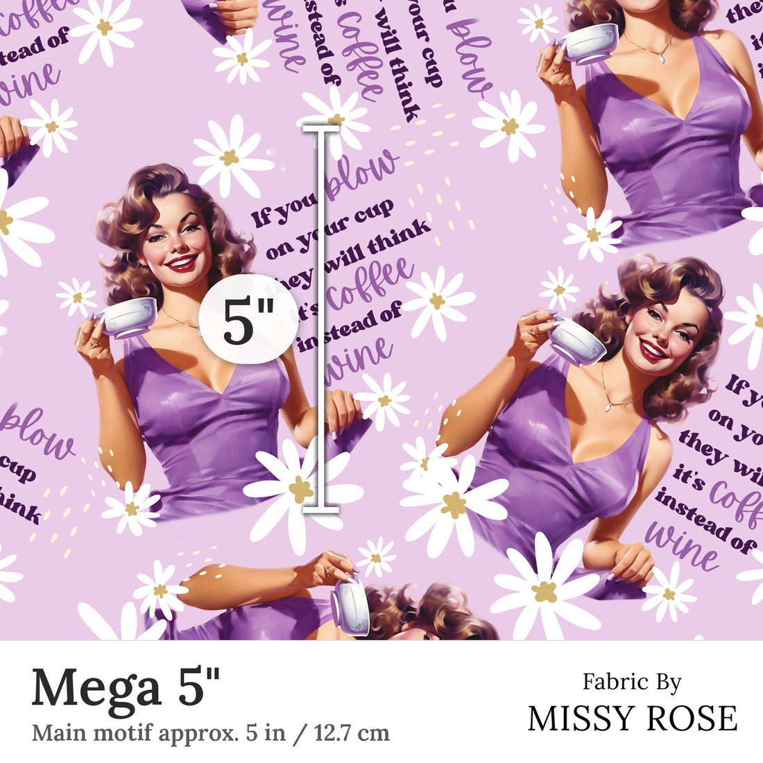 Design 314 Purple Retro Fabric Mega 5 inch print scale guide | Fabric by Missy Rose