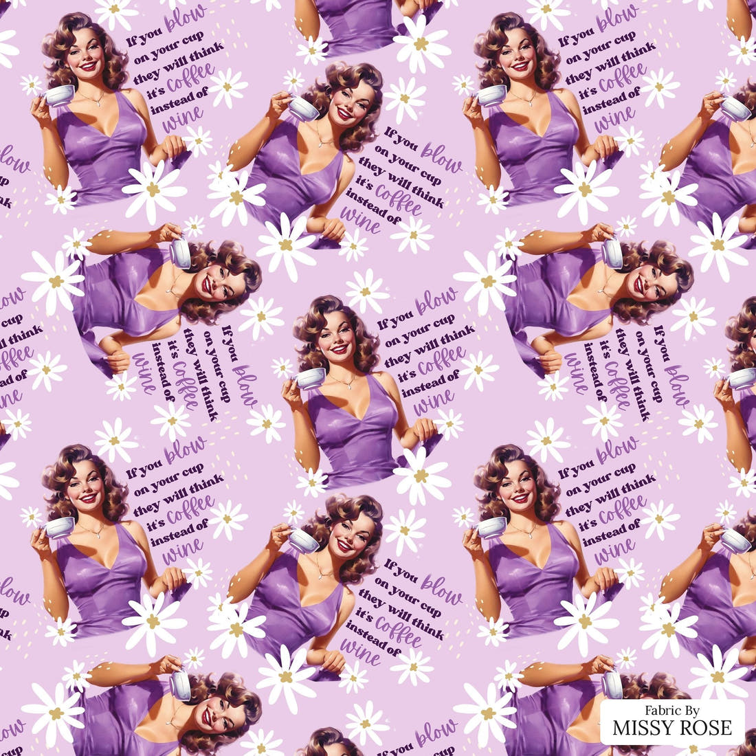 Design 314 Purple Retro Fabric - flat view of the print, zoom in for detail | Fabric by Missy Rose