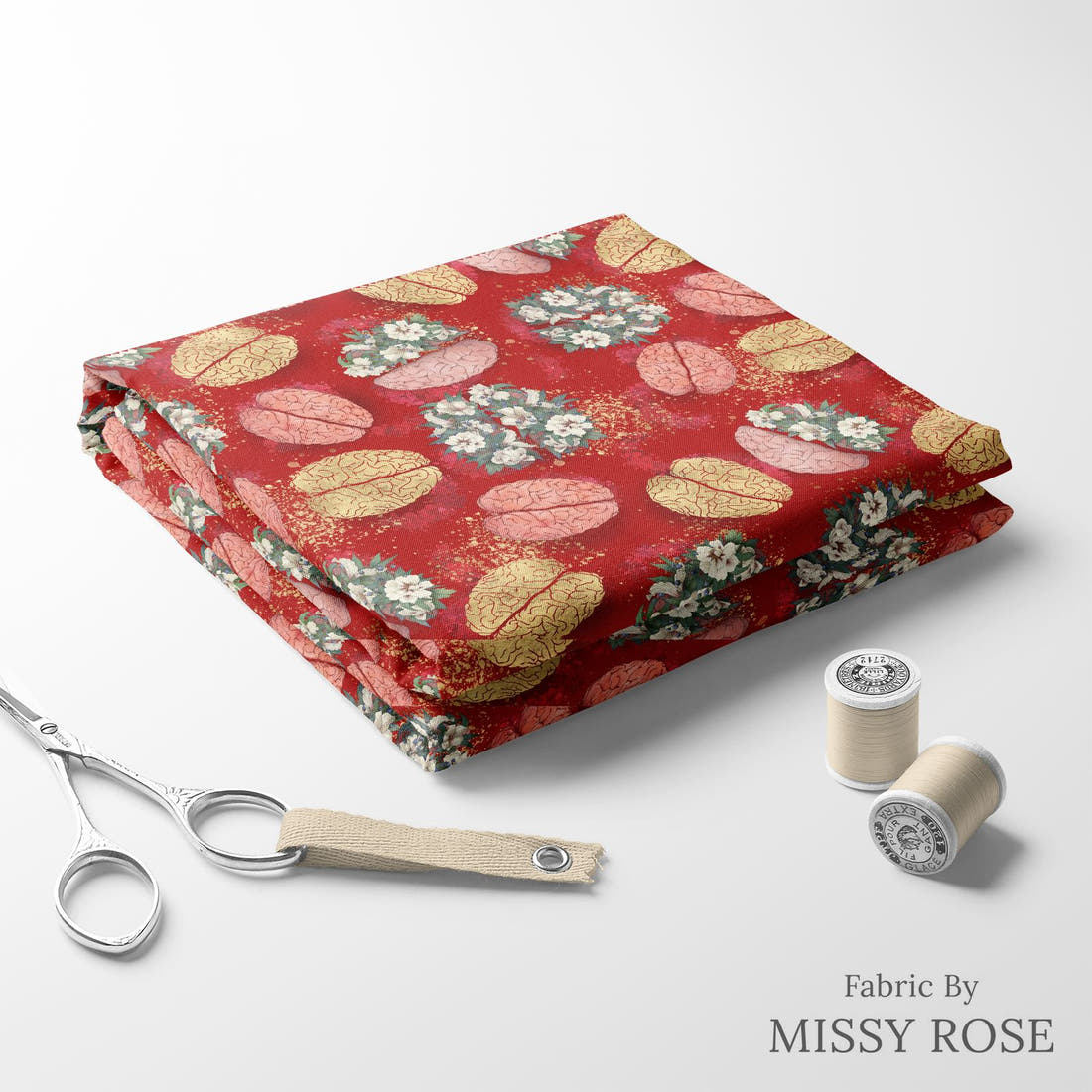 Design 316 Brain Fabric folded fabric stack with matching thread – pre-order fabric Australia | Fabric by Missy Rose