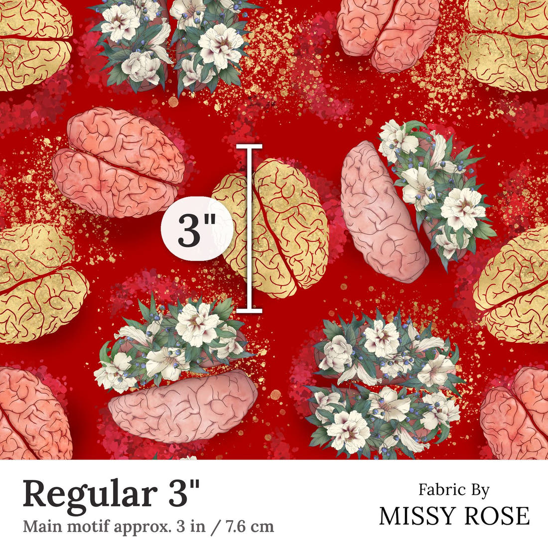 Design 316 Brain Fabric Regular 3 inch print scale guide | Fabric by Missy Rose