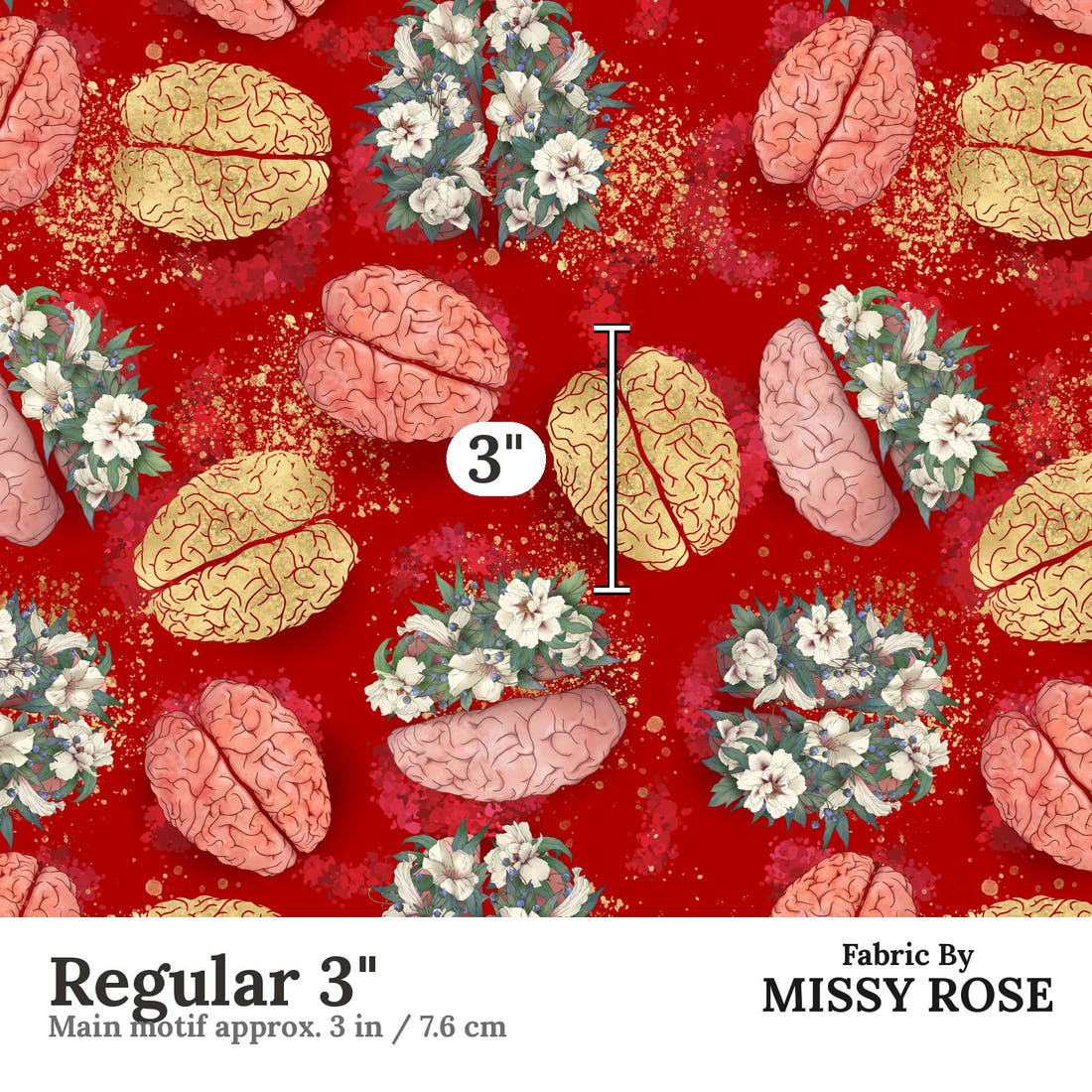 Design 316 Brain Fabric Regular 3" - print scale | Fabric by Missy Rose