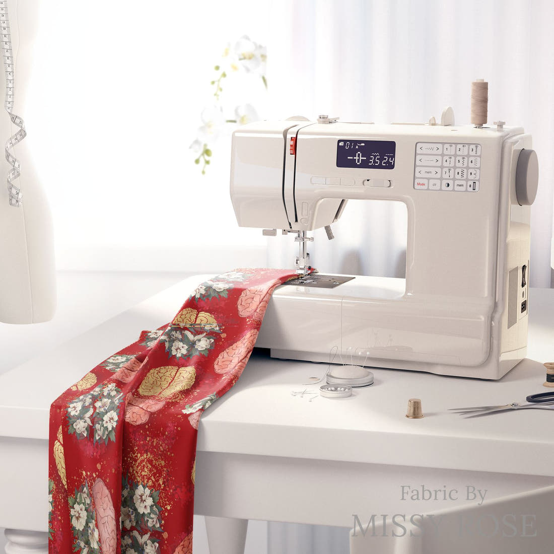 Design 316 Brain Fabric on a sewing machine – premium fabric for sewing projects | Fabric by Missy Rose