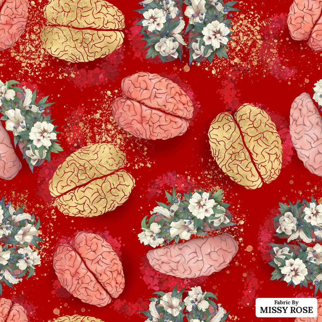 Design 316 Brain Fabric - flat view of the print, zoom in for detail | Fabric by Missy Rose