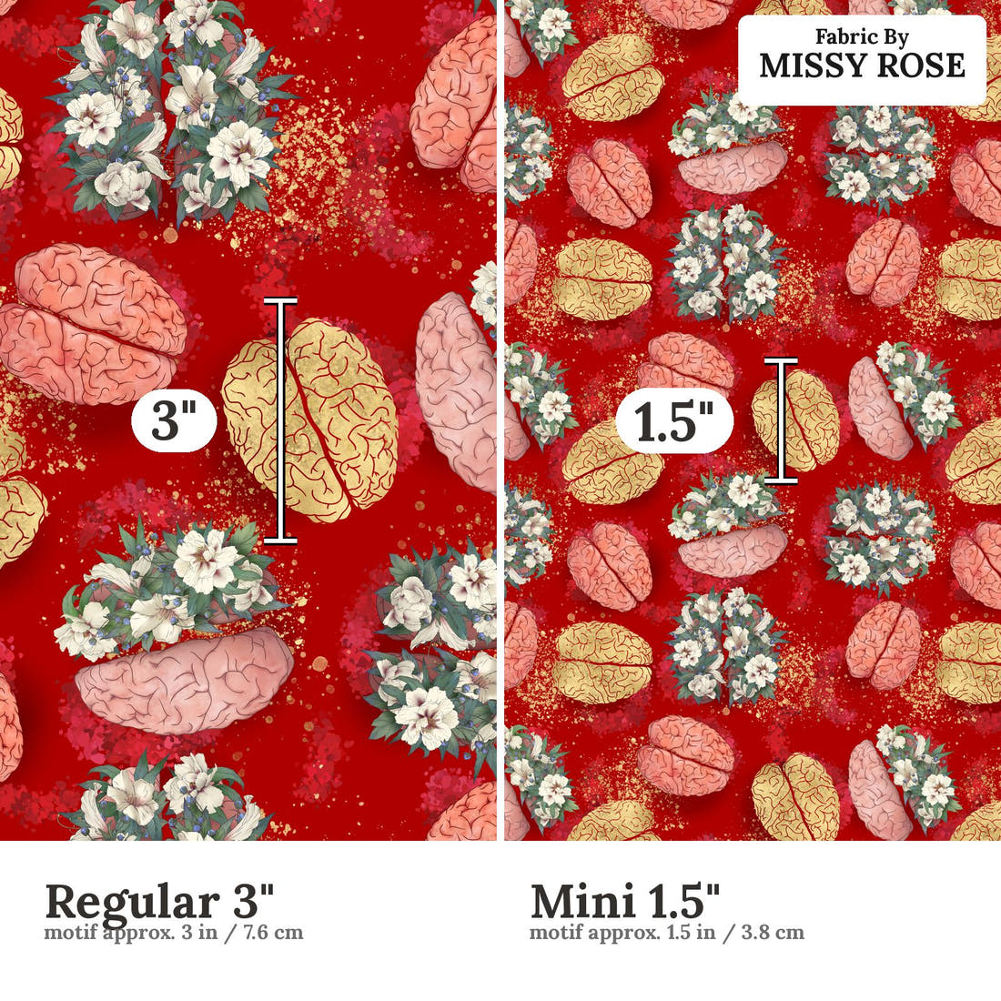 Design 316 Brain Fabric size comparison - print scale | Fabric by Missy Rose