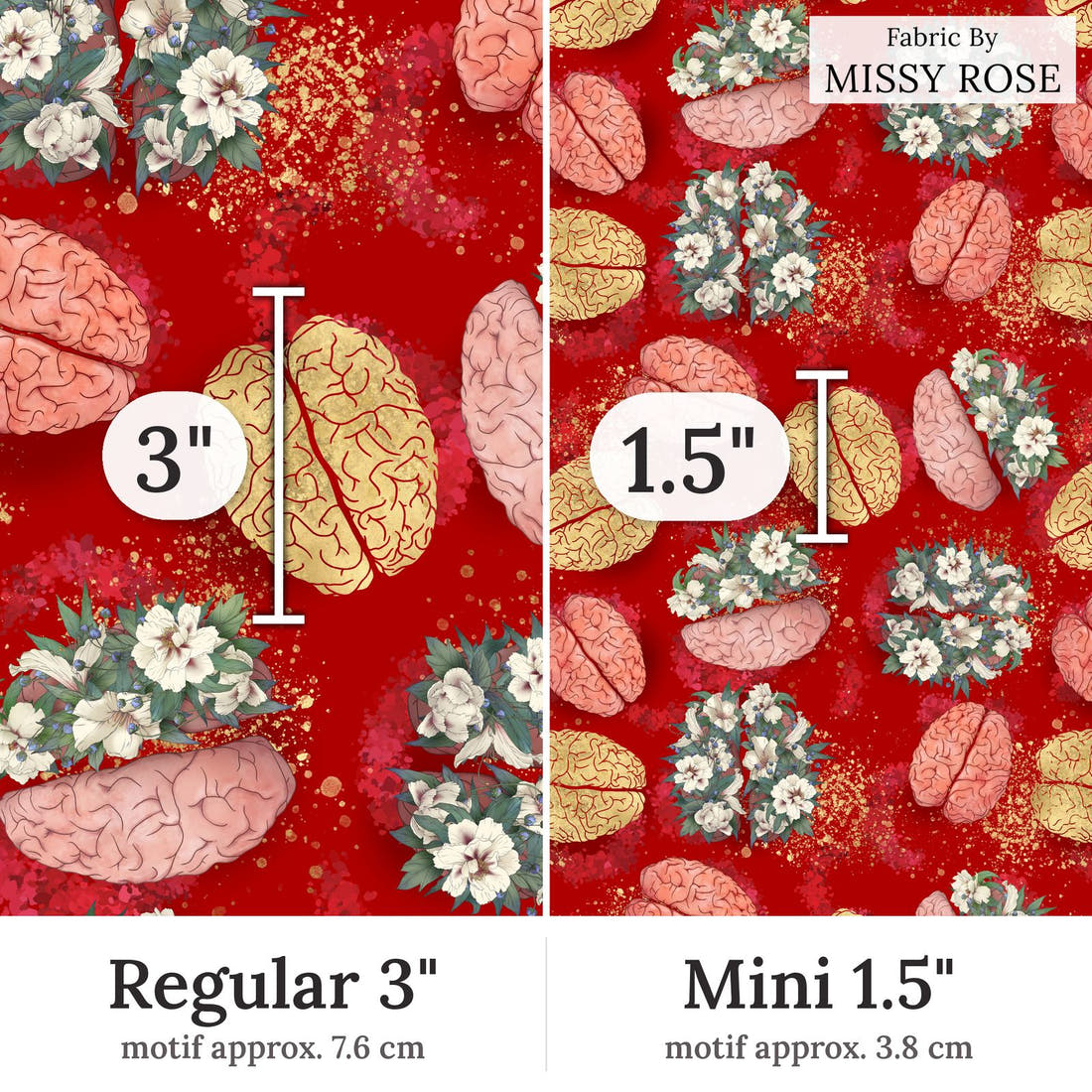 Design 316 Brain Fabric Regular 3 inch vs Mini 1.5 inch print scale side by side | Fabric by Missy Rose