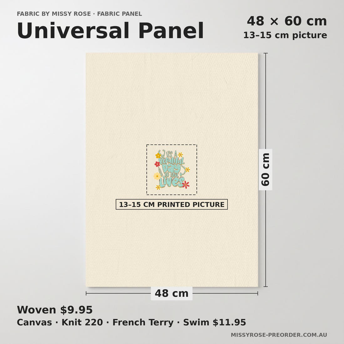 Design 317 Save Lives Panel universal panel sizing – 13–15 cm printed picture on 48 × 60 cm fabric | Fabric by Missy Rose