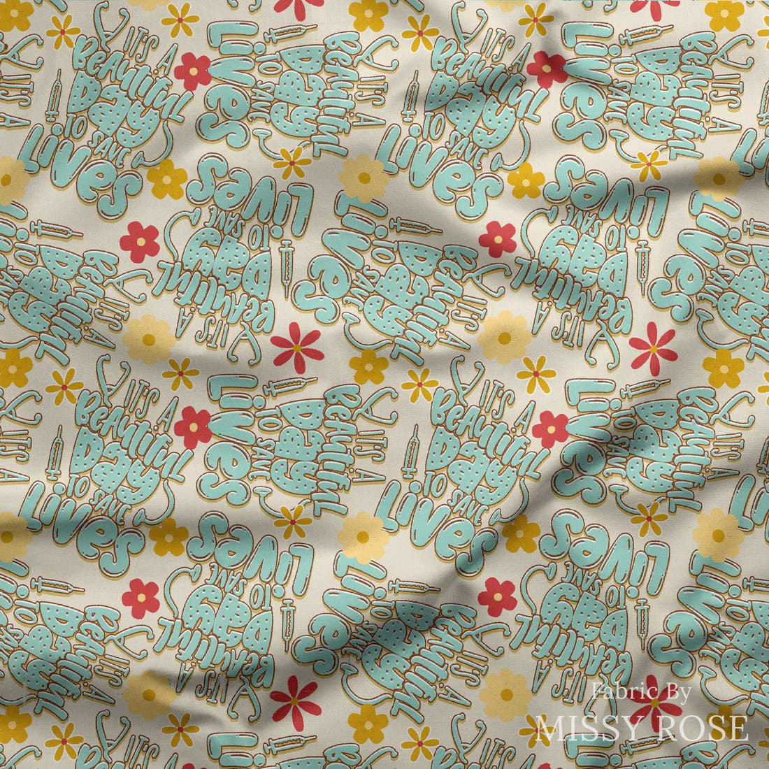 Design 317 Save Lives Fabric draped fabric mockup – custom printed fabric by the metre | Fabric by Missy Rose