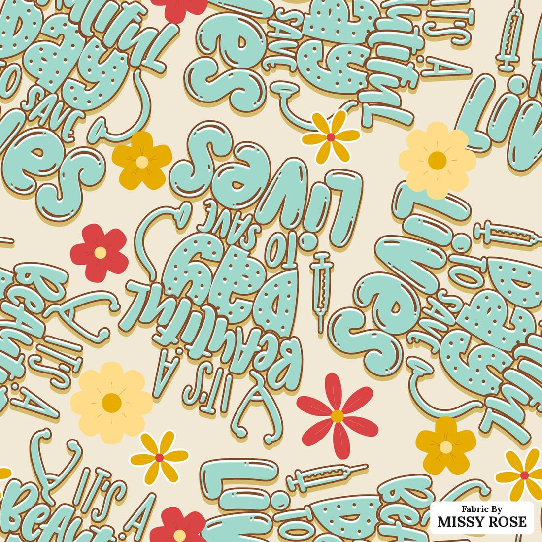 Design 317 Save Lives Fabric - flat view of the print, zoom in for detail | Fabric by Missy Rose