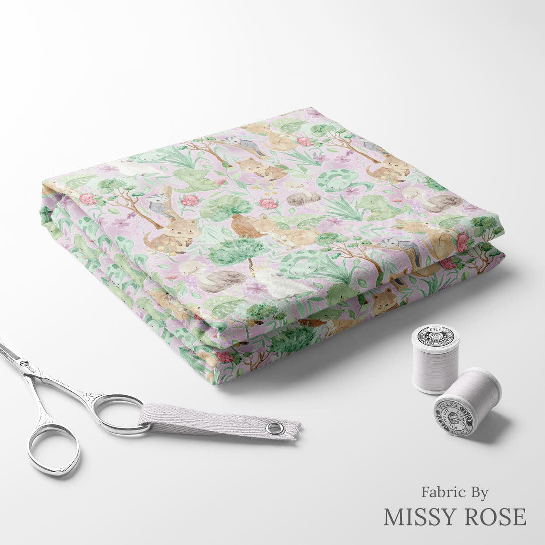 Design 318 Aussie Animals Fabric folded fabric stack with matching thread – pre-order fabric Australia | Fabric by Missy Rose