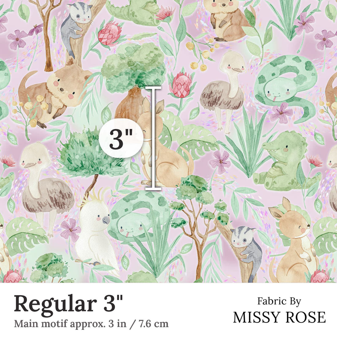 Design 318 Aussie Animals Fabric Regular 3 inch print scale guide | Fabric by Missy Rose